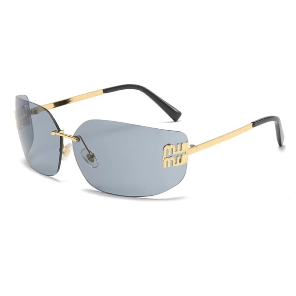 Y2K Nytt retromode fyrkantigt båglöst UV400 glasögon i ett stycke Gradient Elegant sommar utomhusresande Kvinnliga nyanser Solglasögon Grey 88498