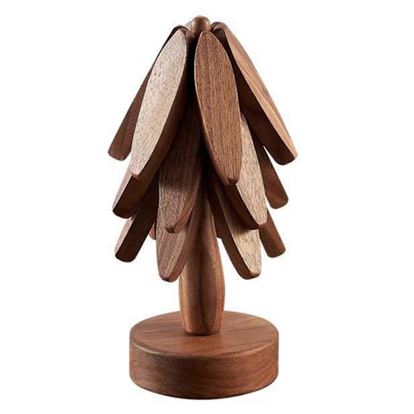 Puinen pannunalunen, puunlehti, kulutusta kestävä koristeellinen lasinalunen ruokapöydälle, pähkinäpuun värinen Walnut Color 3 Piece Coaster