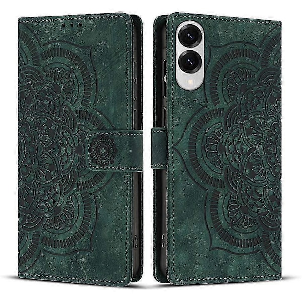 Frosted Læder Etui til Mandala Emed Retro Telef(FQ) Green For Samsung Galaxy S25 Edge 5G