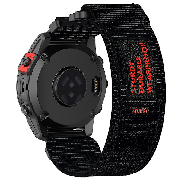 Nylonarmband med självhäftande remsa för Garmin Fenix 7X/7X Pro/Instinct 2X/Quickfit 26mm - Svart Black Garmin Fenix 7X