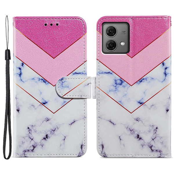 Motorola Moto G84 5g -puhelinkotelo, nahkakuvioitu painettu telinekansi rannekkeilla Smoke Marble