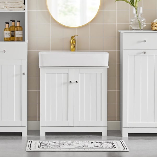 SoBuy håndvask underskab, badeværelsesmøbler, med 2 døre, BZR18-W Wh White Sink cabinet (on wall)