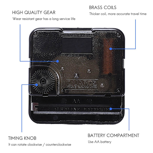 Klockmekanism DIY-kit Klockdelar Mekanism Väggklocka Kvarts Timme Minutvisare Kvartsklockrörelse Heminredning[C] black