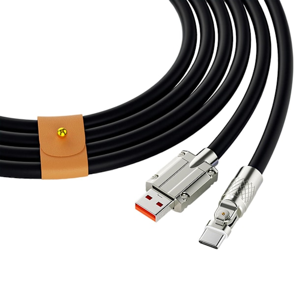 Hurtiglading Kabel USB til C Ledning 180 Graders Roterende Rettvinklet Hode for Mobiltelefon Hurtiglading 2m Type-C Flat Rund Svart