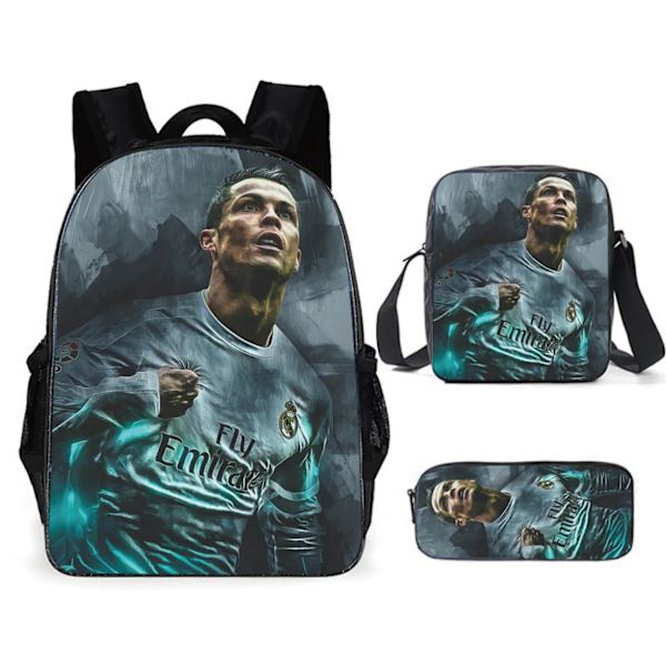 3-delad uppsättning av Messi och Ronaldo ryggsäck, studentfotbollsväska, 3D-tryckt ryggsäck style 6