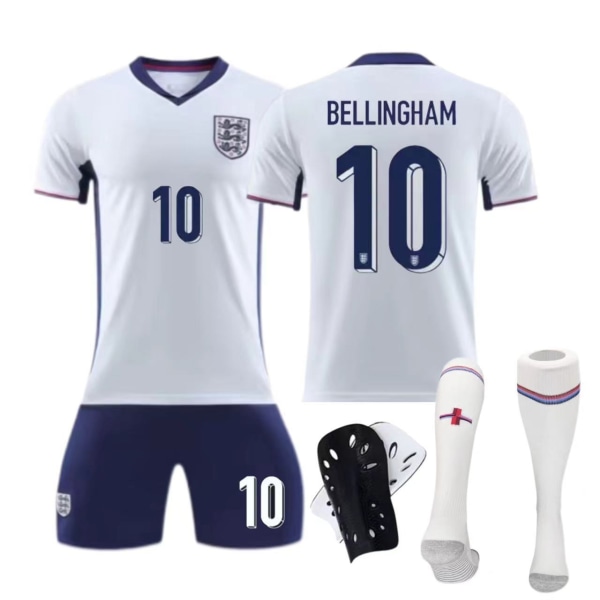 Europeiska cupen England hemmatröja nr 9 Kane nr 10 Bellingham barn vuxen kostym fotbollströja No. 10 socks + protective gear 28