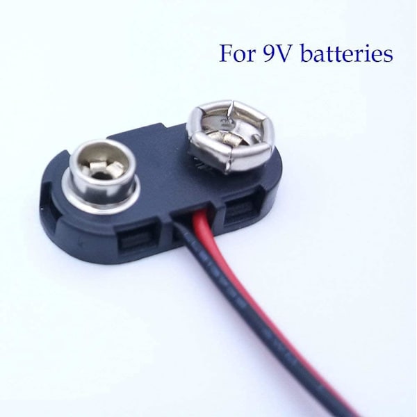 5 stk. 9V batterisnap-stik med 9 volt batteriklemmer, spændeskobling, plasthus, T-type