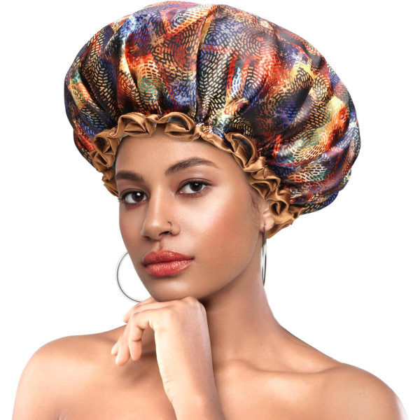 Dusjhette for Kvinner Vanntett Gjenbrukbar Dusjhette for Tykt Hår Elegant Trykk Elastisk Dobbeltlags Badehette for Damer Medium Mystisk Mysterious Medium (Pack of 1)