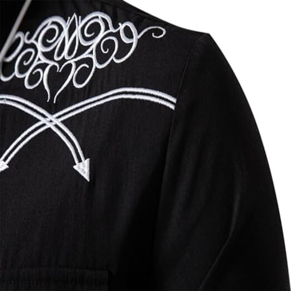 Västerländsk Cowboy Skjorta För Män Mode Slank Passform Design Svart 1 Black 1 2XL