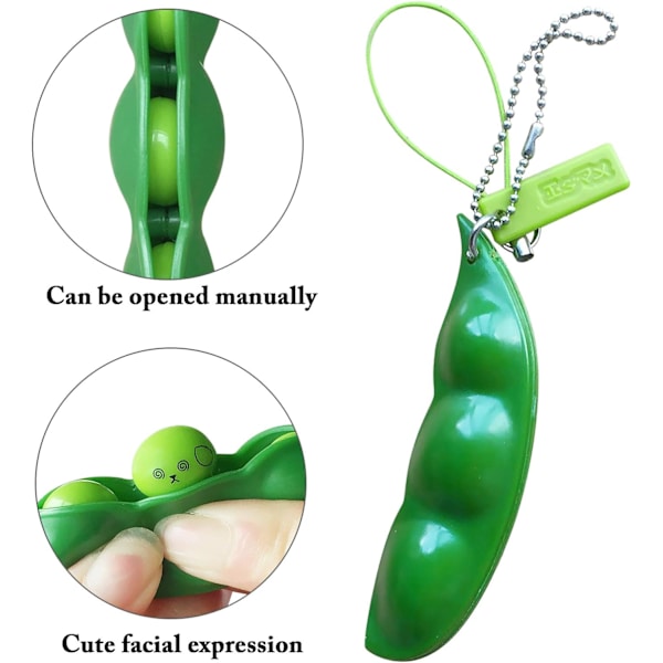3-pak Edamame Nøkkelring Fidget Leke - Klem-en-Bønne Erte Soyabønne Leke Gave