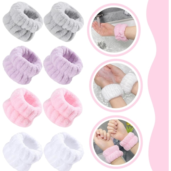 4 par håndledsvaskebånd vaskesæt mikrofiber håndledssvedbånd Lad