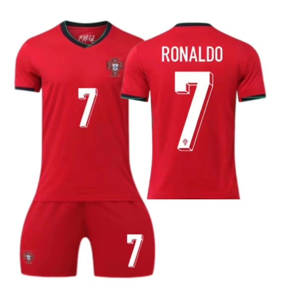 Europeiska cupen - Portugal hemmatröja nr 7 Ronaldo barn- och vuxenkläder fotbollströja No socks size 7 20