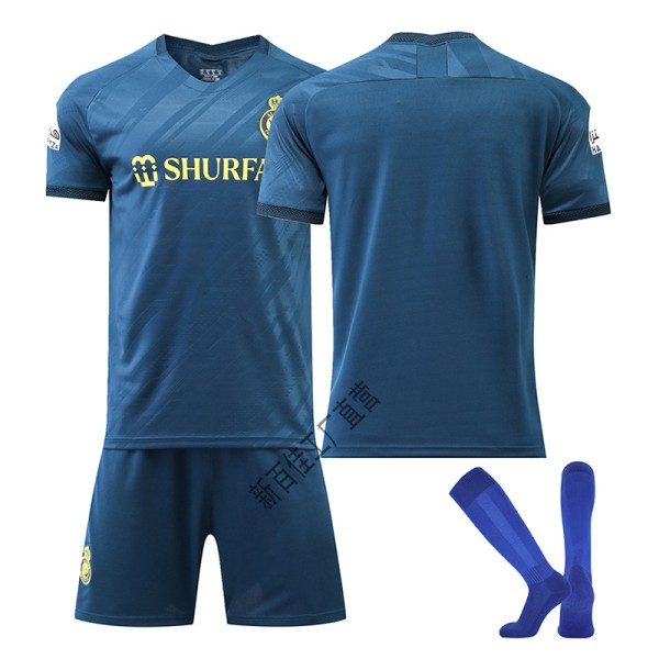 2023-24 Saudi League Riyadh Victory Away Jersey No. 7 Ronaldo lyhythihainen jalkapallopaita lasten setti No number + blue socks + gear Children 18