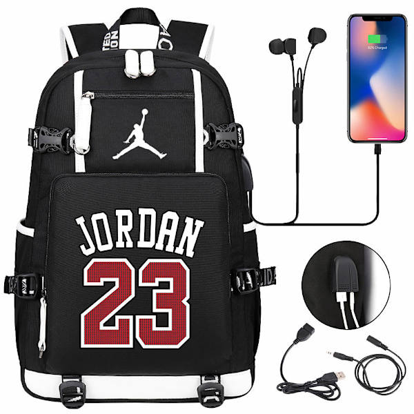 USB-studerende stor kapacitet skoletaske Jordan 23-sort