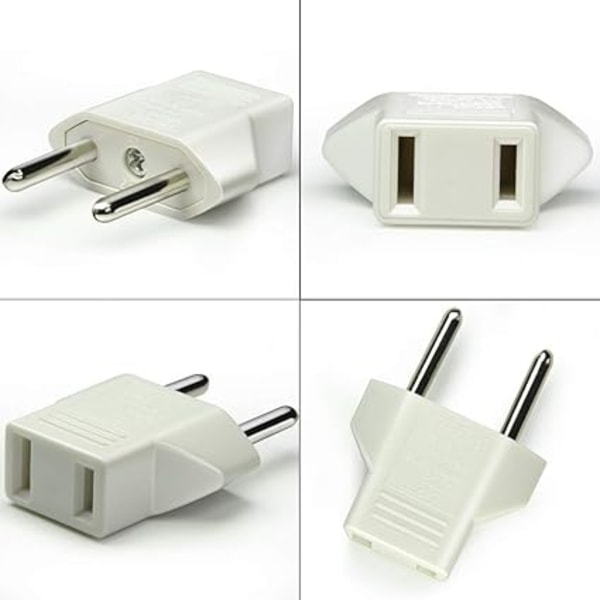 Hvit US til EU-adapter [6-pakning] 2-pin CN Kina USA Amerika til 2-pin EU Frankrike Tyskland Spania Egypt og mer