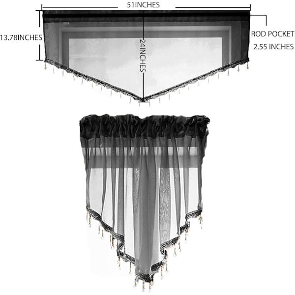 Perlebroderede Sheer Trekantede Gardiner til Stue, Stanglomme Landlig
