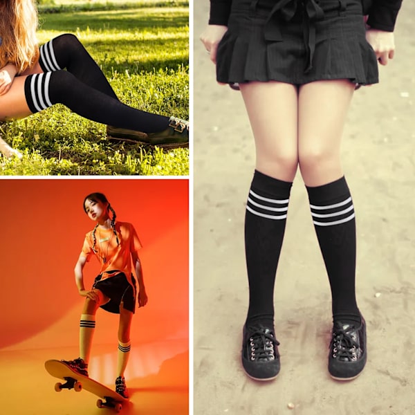 Stribede Over The Knee Strømper, Bomuld Stribede Leggings Casual Støvler Strømper Til Cosplay Casual Wear, (1 Par Sort, 1 Par Hvid)
