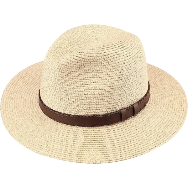 Damer Straw Panama Hat Fedora Beach Sol Hat Bred Brätte Straw Roll up Hat UPF 50+ 25belt Beig 25belt Beige One Size