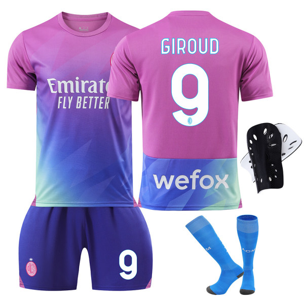 23-24 sæson AC II udebanetrøje sæt nr. 9 Giroud 10 Leo 11 Pulisic 19 Theo fodbolduniform No. 10 protective gear with socks #XXL