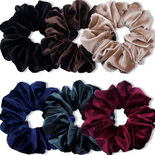 Extra Stora Scrunchies för Kvinnor med Tjockt Hår, Premium Sammet Stor Scrunchie, Mjukt Rep Hästsvanshållare Håraccessoarer, 6-pack