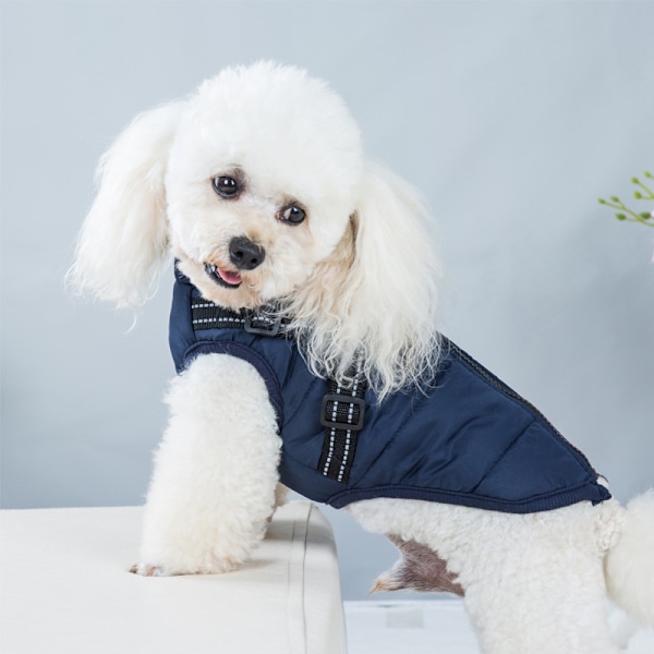 Ny varm vanntett jakke med sele for hund vinter komfortabel bomullsbekledning polstret vest for små og mellomstore hunder lilla blå lilla blå Purplish Blue L