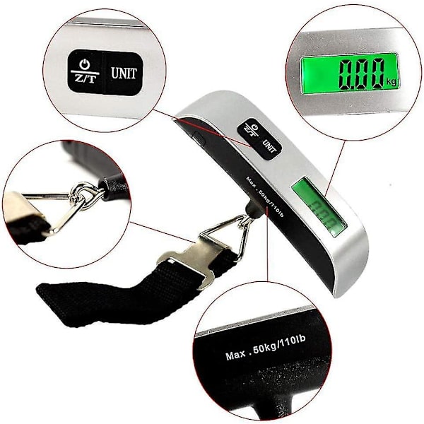 Kannettava digitaalinen matkatasku vaakasuora LCD-taustavalo matkalaukku hihnalla 50 kg