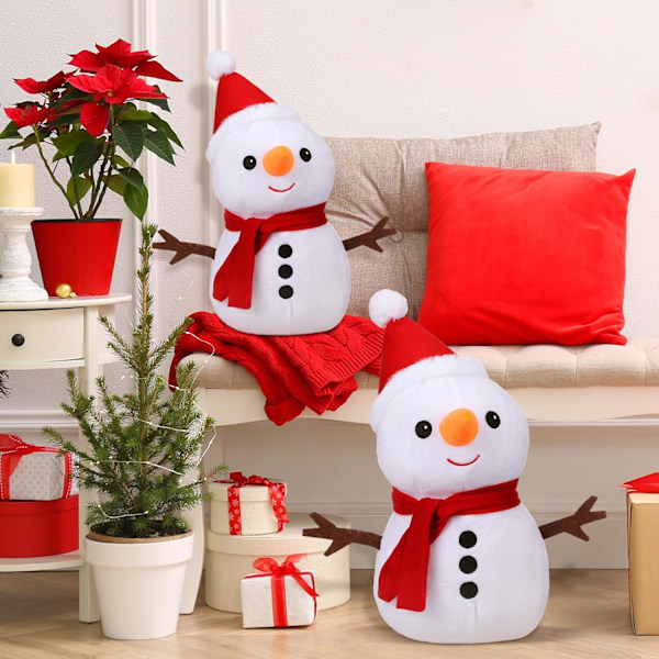 2 stk Snømann Puter Vinter Snømann Puter Dekorative Snømann Sherpa Puter Snømann Pute for Vinterdekorasjon Sofa Stue Soverom