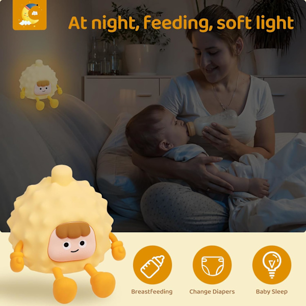 Durian Natlampe til Børn, Sød Silikon Durian Lampe, Dæmpbar Durian Berøring