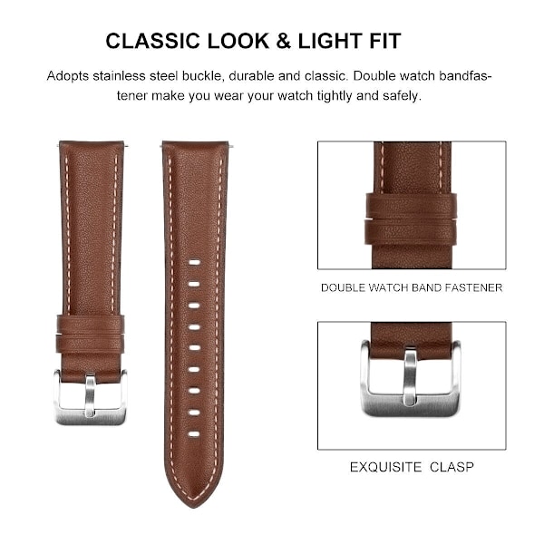 20mm 22mm ur til Samsung Galaxy Watch Active 2 40mm 44mm udskiftningsarmbånd Elegant armbånd 2 Brun 2 Brown 22mm