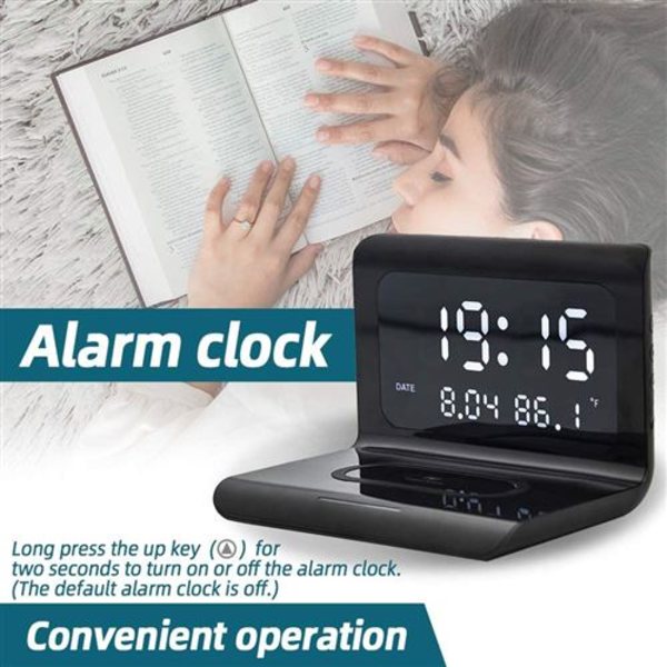 YOUKUKE Digital väckarklocka med 10W Qi-laddningsstation för iPhone och Android