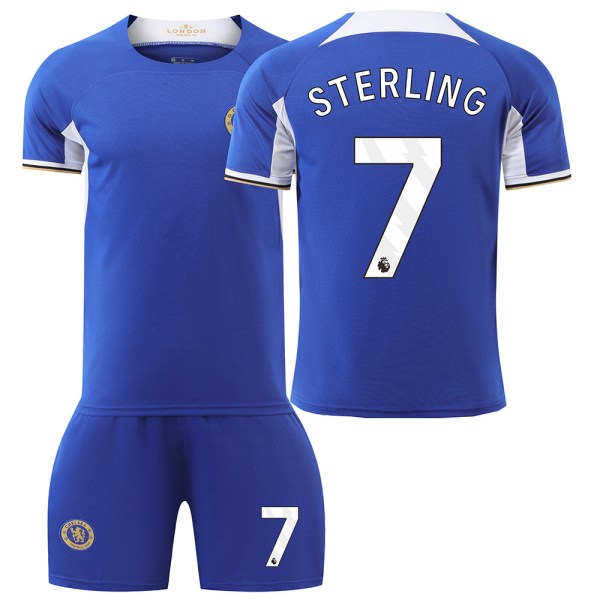 Chelsea hjemmebanetrøje 2023-24 sæson nr. 8 Enzo 7 Sterling 6 Silva voksenbørne mænd og kvinder No socks size 7 24 yards