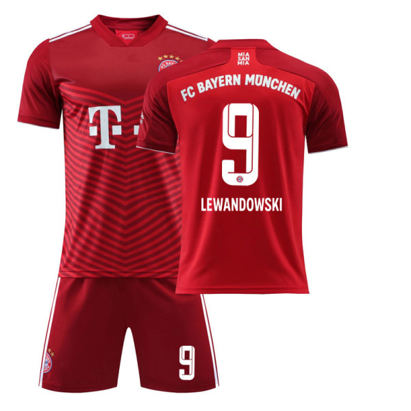 Bayern München Hjemmedrakt 21-22 Rød Nr. 9 Lewandowski Sett Nr. 25 Müller Nr. 10 Sane Fotballdrakt Bayern Munich Home No. 9 22#