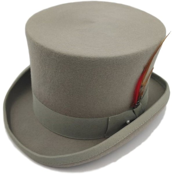 Ab Hats Håndlavet 100% Uld Satinforet Tophat Lille til XXL Grey L