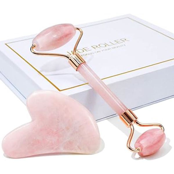 Rosenkvarts Gua Sha & Jade Roller, Ansiktsroller, Ansiktsroller Hud