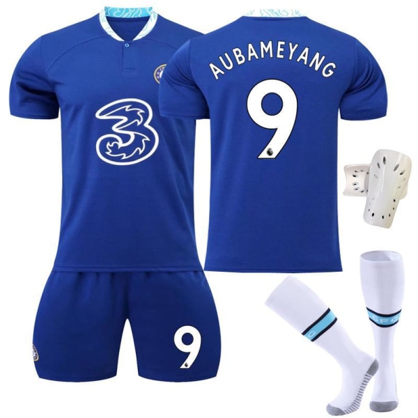 22-23 Chelsea hemtröja nr 9 Aubameyang 7 Kante 10 Pulisic fotbollströja set 19 Mount tröja 9 Lukaku,socks + protective gea #16