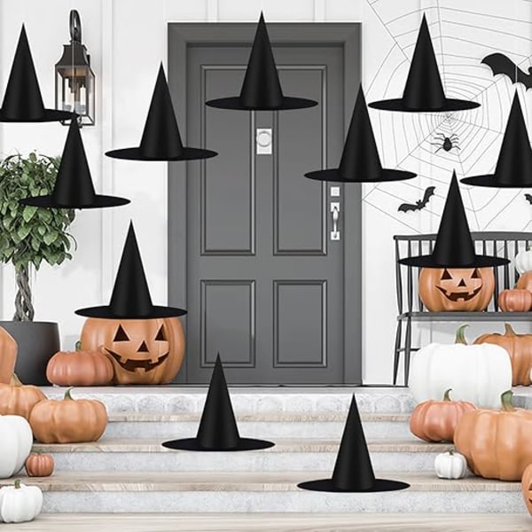 12 kpl Halloween Musta Noitakypärä Kostyymi Asuste Koristeet, Paksuuntunut Riippuva Noitahattujen Paketti Naisille Lapsille Riippuva Köysi Kelluva Veranta
