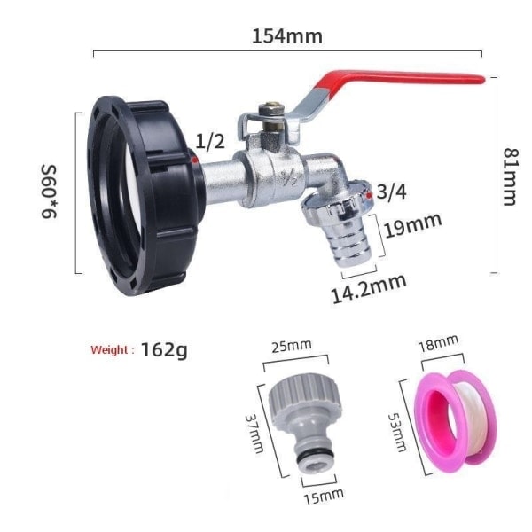 IBC tank adapter IBC kobling IBC forbindelse IBC tank adapter - 1/2 inch fixture in alloy plastic