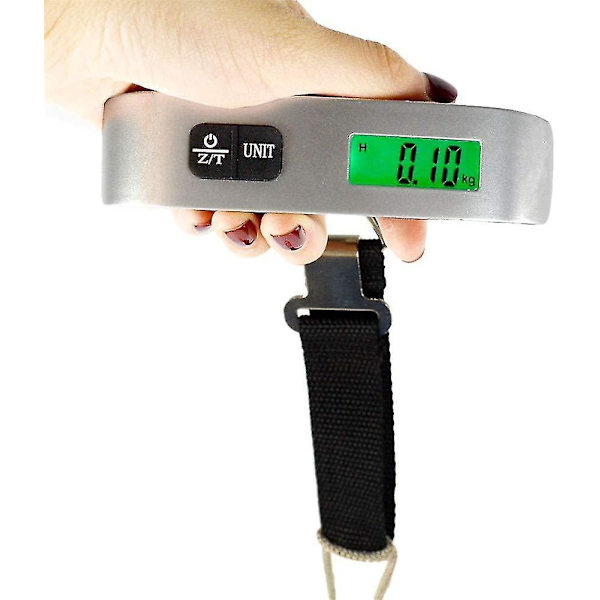 Bærbar Digital Rejsevægt til Lommeformat med LCD-baggrundsbelysning og Rem til Kuffert, 50 kg