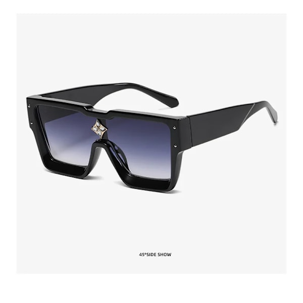 Stora bågar mode solglasögon one-piece bit fyrkantig ram kvinnlig personlighet diamant ris spik solglasögon Black-Black normal