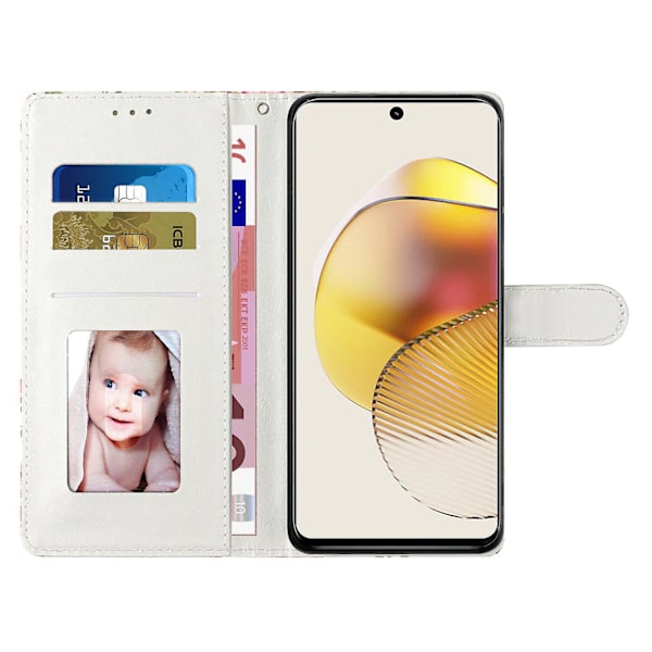 Motorola Moto G84 5g läderfodral med mönstertryck och stativfunktion med handledsrem Tri color Marble