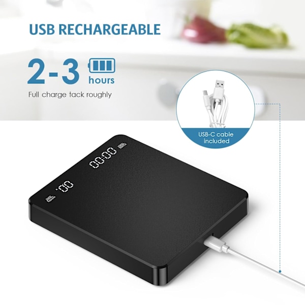 Digital kaffevåg med timer, droppkaffevåg 3kg/0.1g hög precision, uppladdningsbar portabel kaffevåg