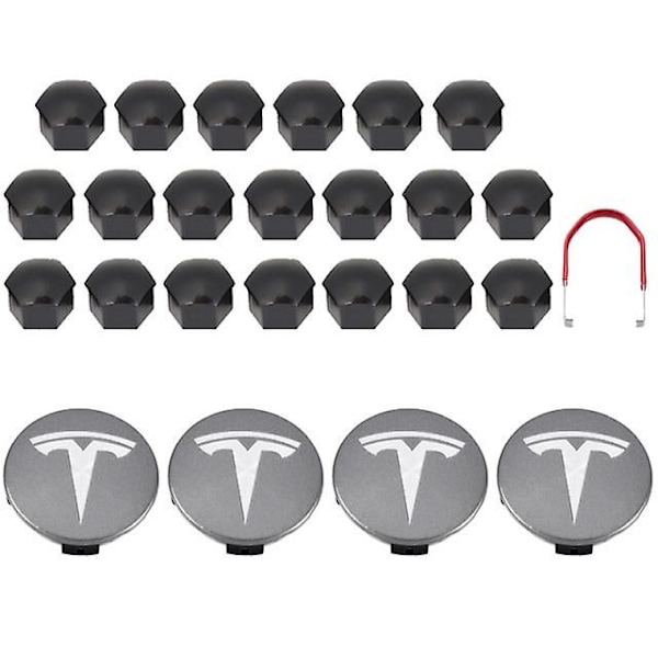 Tesla Model 3 YSX Hjulkapselkit Navkapsel Hjulmutter Skydd Svart Röd Vit Grå Med 4 Navkapslar 20 Mutter Skydd(FQ) Grey Silver Bright