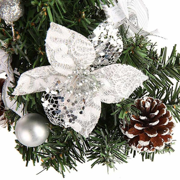Liten Julgran med Ljus, 40cm Förbelyst Julgran Batteridriven för Jul Hem Skola Kontorsdekorationer (FMY) Silver