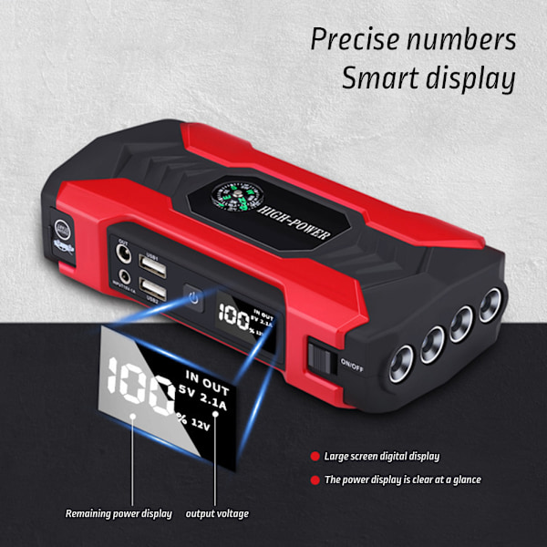 12V Motorbil Powerbank Starter Motor Bærbar Jump Starter med LED Lommelygte Biler Nødoplader USB Opladning Grøn green
