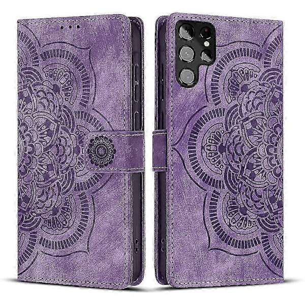Frosted Læder Etui til Mandala Emed Retro Telefon Lilla(FQ) For Samsung Galaxy S22 Ultra 5G Purple