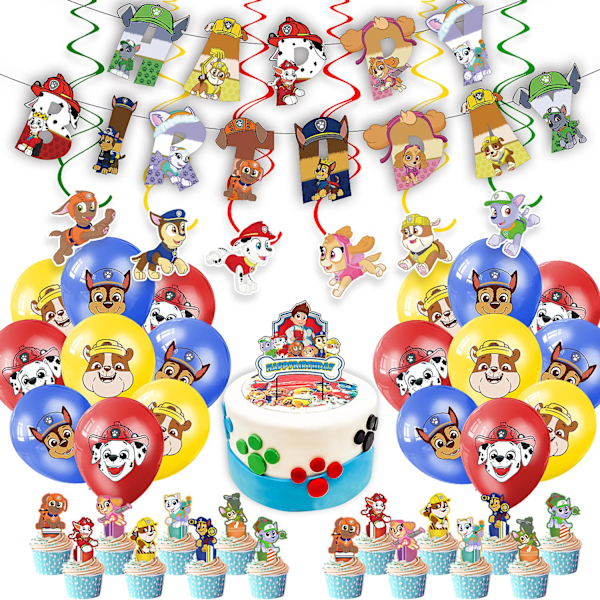 Paw Patrol Tema Fødselsdagsfest Woofers Stand Up Banner Kageindsats Ballon Spiral Hængende Dekoration Set B