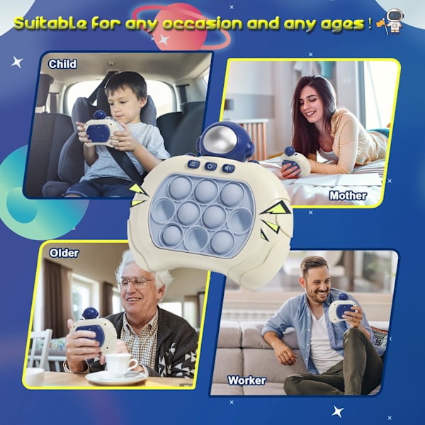 För Barn och Vuxna, Handhållen Pusselspelmaskin, Tryck på Pop-Sensorisk Snabb Bubbel Leksak, Jul- och Födelsedagspresenter för Pojkar och Flickor (Astronaut Röd Ljus)