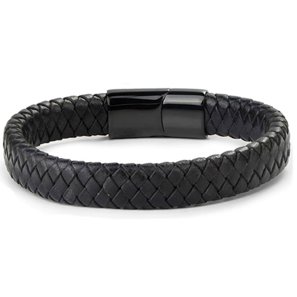 Mænds armbånd i flettet læder, magnetisk spænde i rustfrit stål C