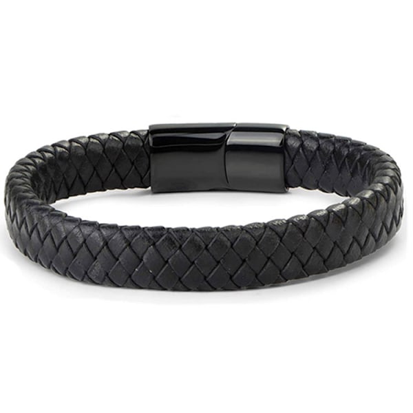 Men's bracelet in braided leather, magnetic clasp in stainless steel C