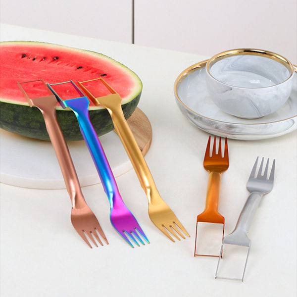 2 i 1 Snabb Vattenmelon Skärare med Gaffel Bärbar Melon Skärare för Sommarfester Magic Red